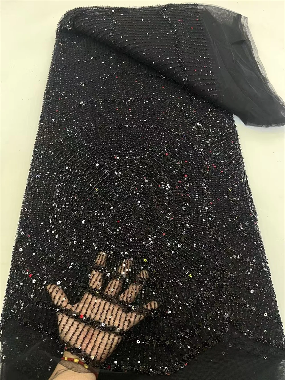 

Black African Nigerian Heavy Beads Lace Fabric French Sequins Mesh Net Lace Fabrics 2024 Bride High Quality Wedding Party A649-1