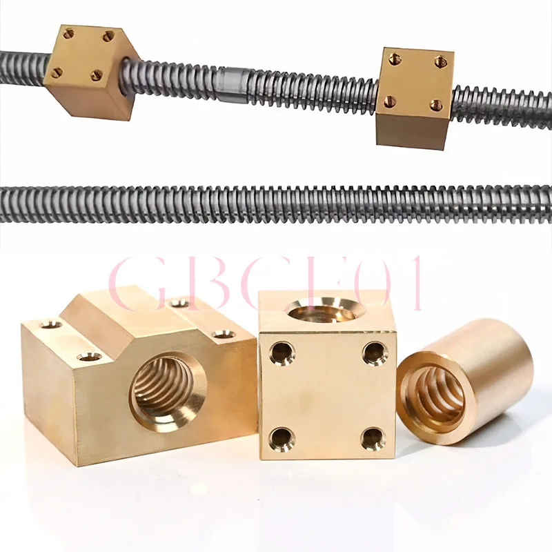 Trapezoidal Leadscrew Nut Box Slide Cylindrical Square Brass Nut T10 T12 T16 T20 T24-T36 Right Left Hand Thread for 3D Printer
