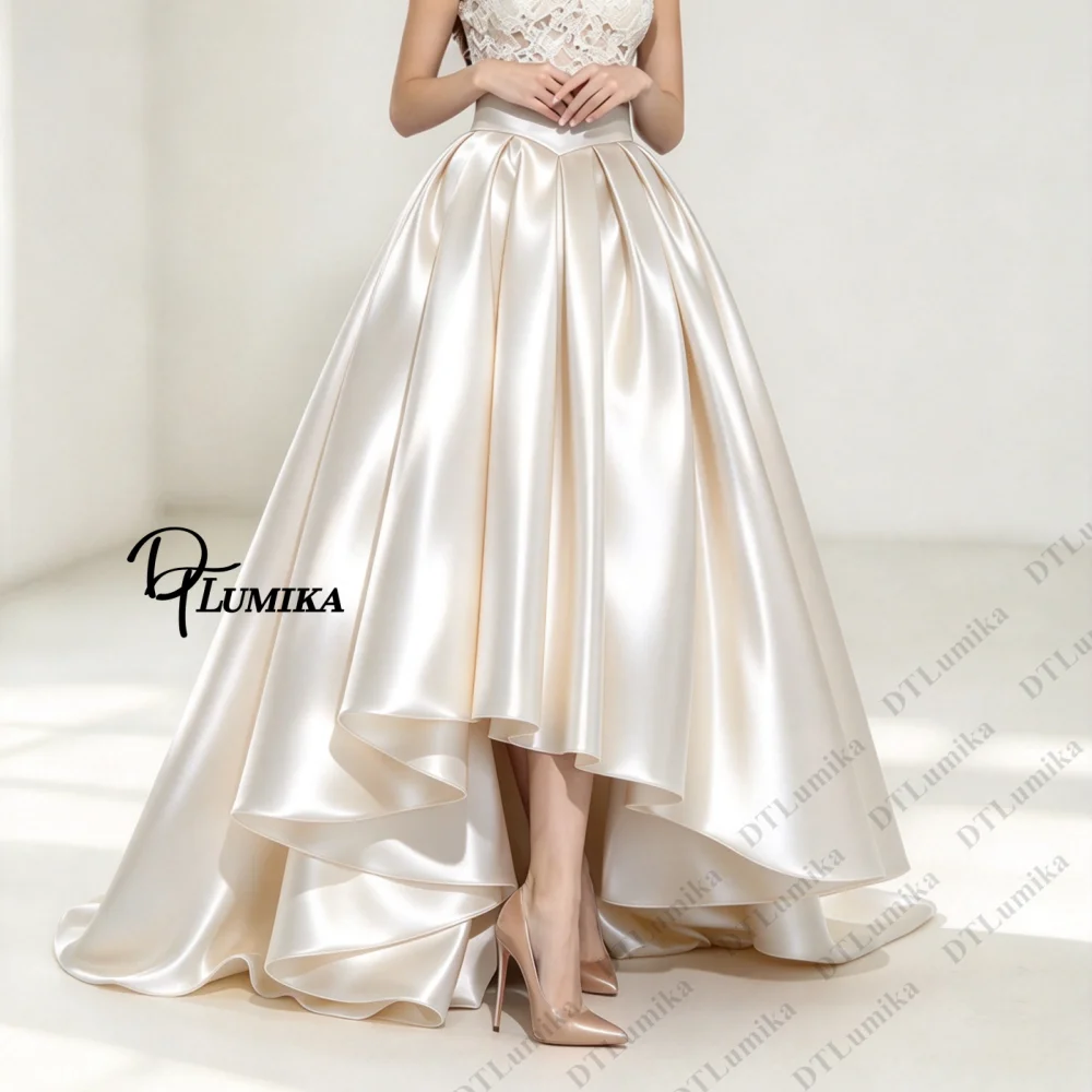 DTLumika New Glossy Satin High Low Skirt for Formal Occasion Wedding Guest Quinceanera Party Prom Cocktail Skirts Customized