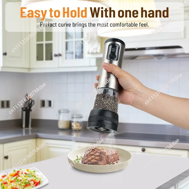 Electric Salt and Pepper Grinder Set USB Rechargeable Adjustable Coarseness Built-in LED Light Large Refillable Kitchen Spice