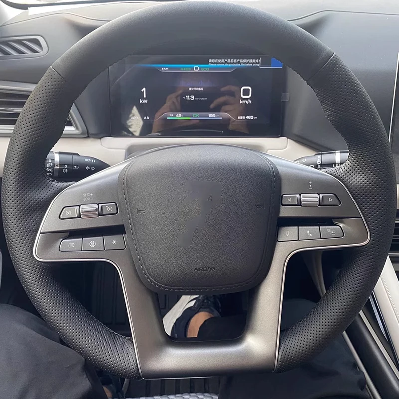 For BYD Song L 2024 Song Pro 2025 Yuan UP 2024 Hand Sewn Needle Thread Car Steering Wheel Cover Accessories Genuine Leather