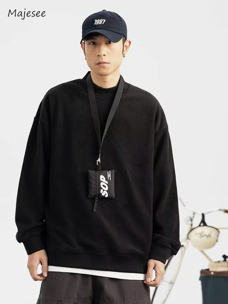 Stand Sweatshirts Men Pure Color Spring Autumn Slouchy Normcore Japanese Style Baggy Basic Temperament Long Sleeve Unisex Retro