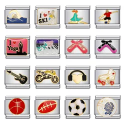 Trend Women Men Dancing Swimming Yoga Foot Ball Charms Links Fit 9mm Bracelets Stainless Steel Making DIY Jewelry