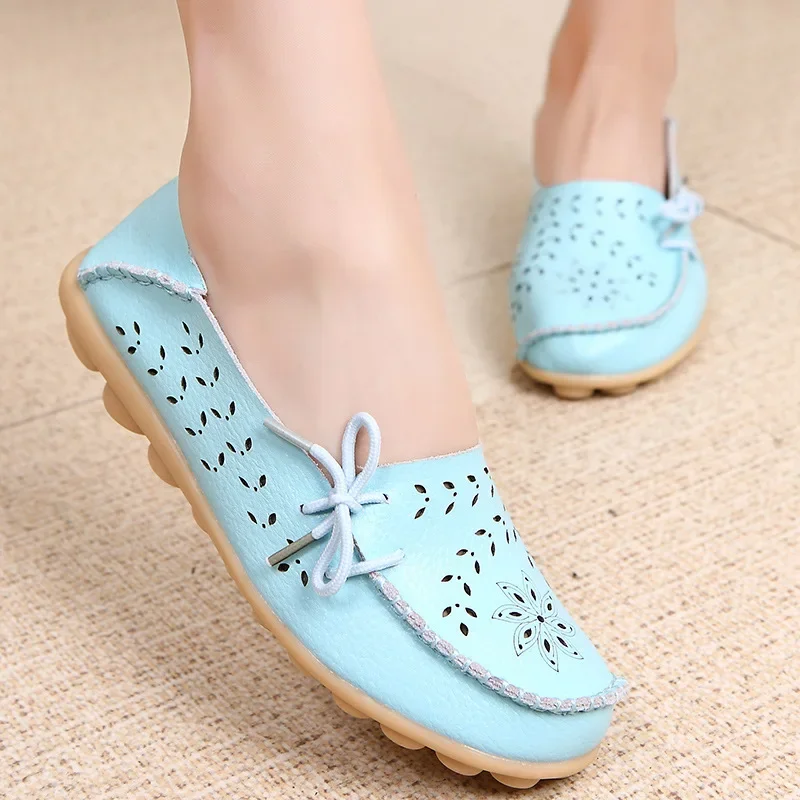 

Sizes 34-44 Genuine Leather Flat Shoes Women Fashion Casual Nurse Shoes Hollow Soft Sole Non Slip Women's Shoes Zapatos Mujer