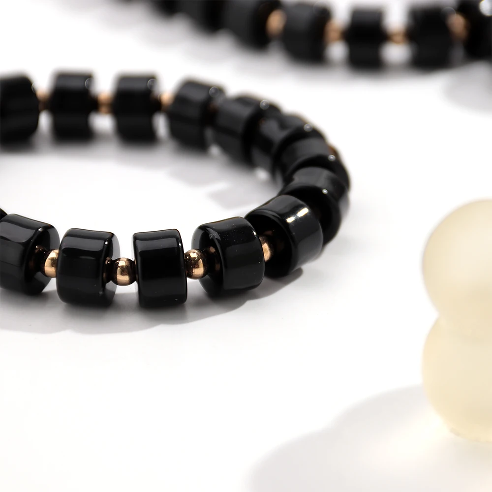 Gothic Acrylic Black Beaded Bracelets Necklace Set for Women Fashion Heart Pendant Choker Necklaces 2025 New Jewelry