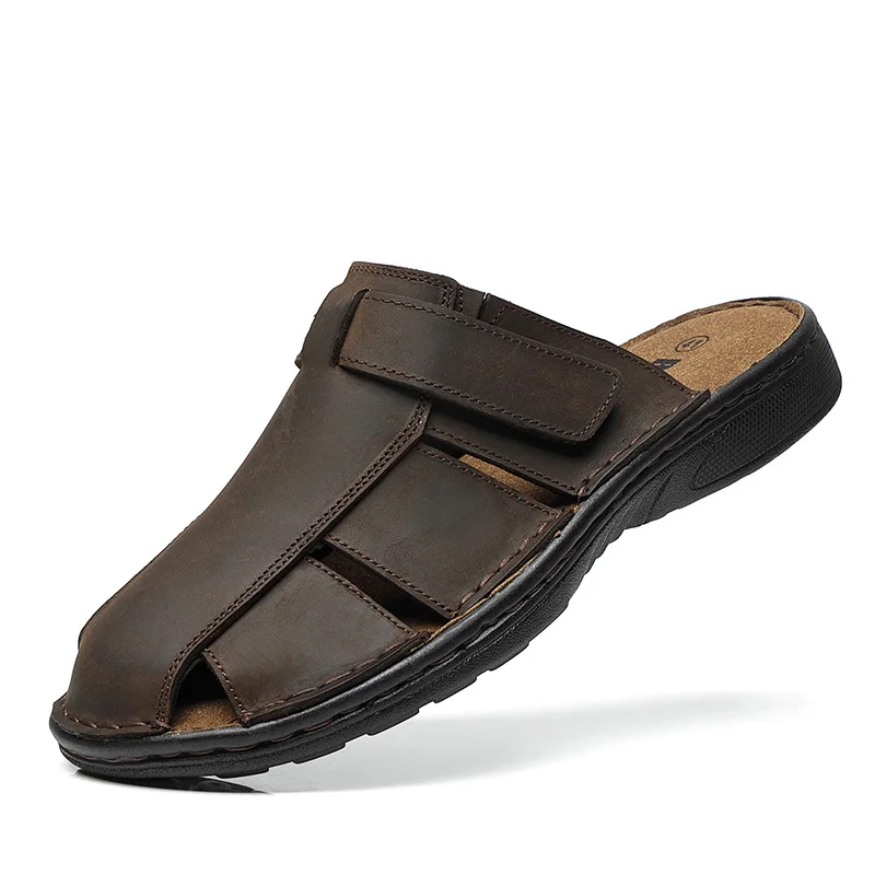 First-Layer Cowhide New Men's Casual Sandals Non-Slip Summer Beach Sandals Suitable for Outdoor Leisure Sports Beach