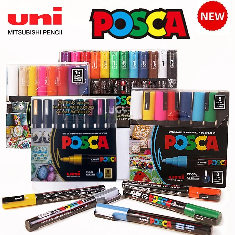 Uni Posca Paint Marker Pen Set, PC-1M 3M 5M 8K 17K  7/8/15/16/24/29/48 Colors Drawing Painting Art Pen Water Base Graffiti Gift