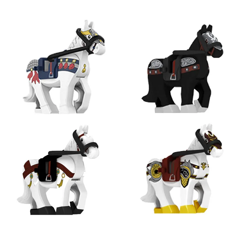 MOC Military Building Blocks Module Soldier Figures Equipments Mount Medieval Ancient War-Horse Rope Animals Saddle Accessories