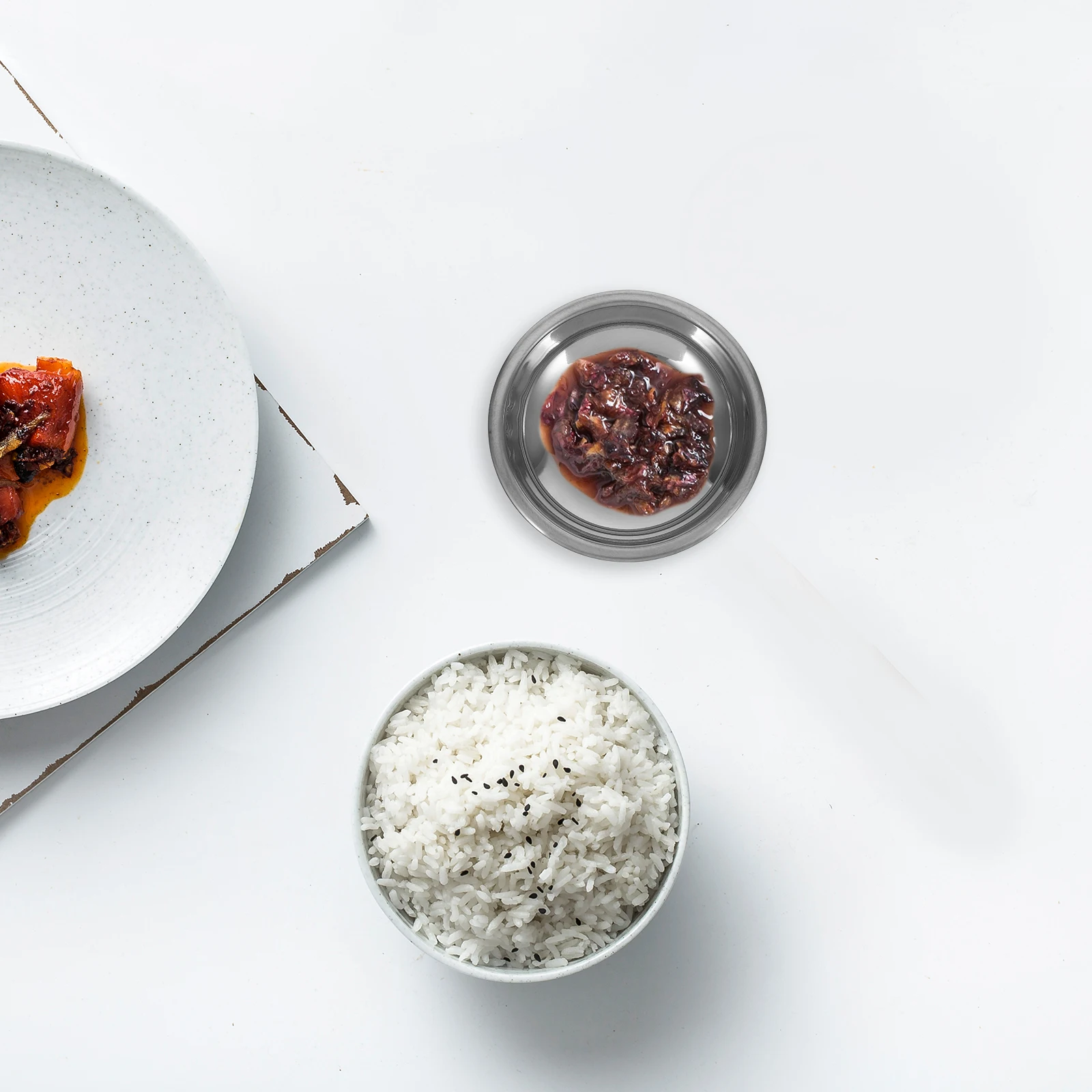 

8pcs Stainless Steel Sauce Plate Set: Round Dipping Dish For Soy Sauce Sushi Condiments Easy Clean Home Restaurant Use Kitchen