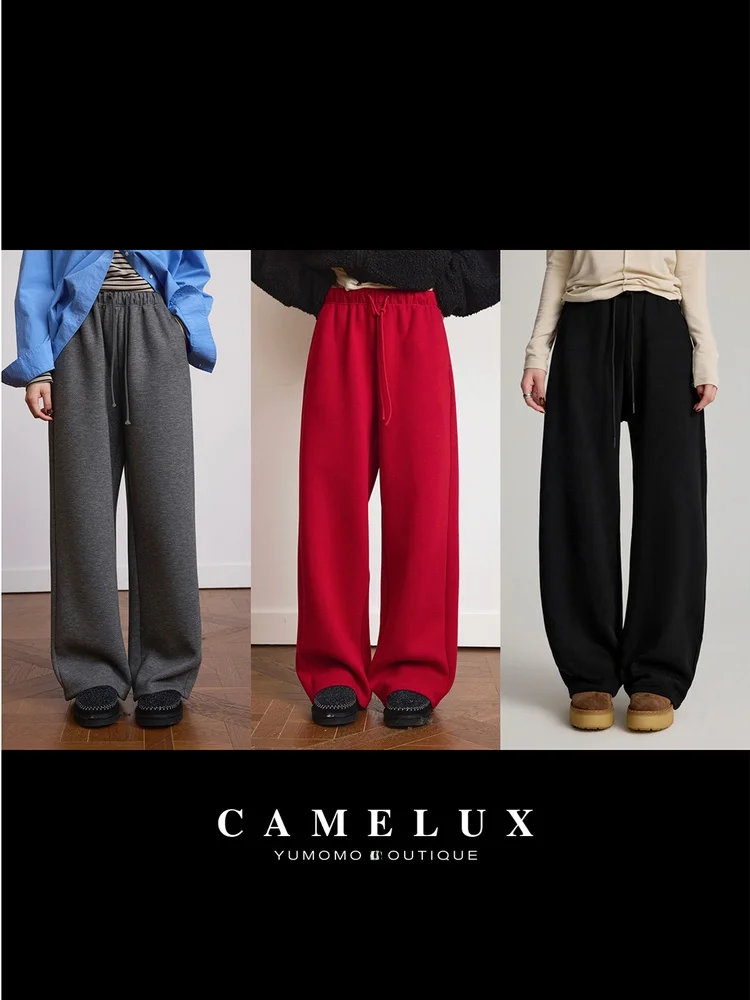 

Camelux Luy Knitted Woolen Casual Pants Double Sided Dual Color Thiened Loose Fit Leisure Trousers for Women