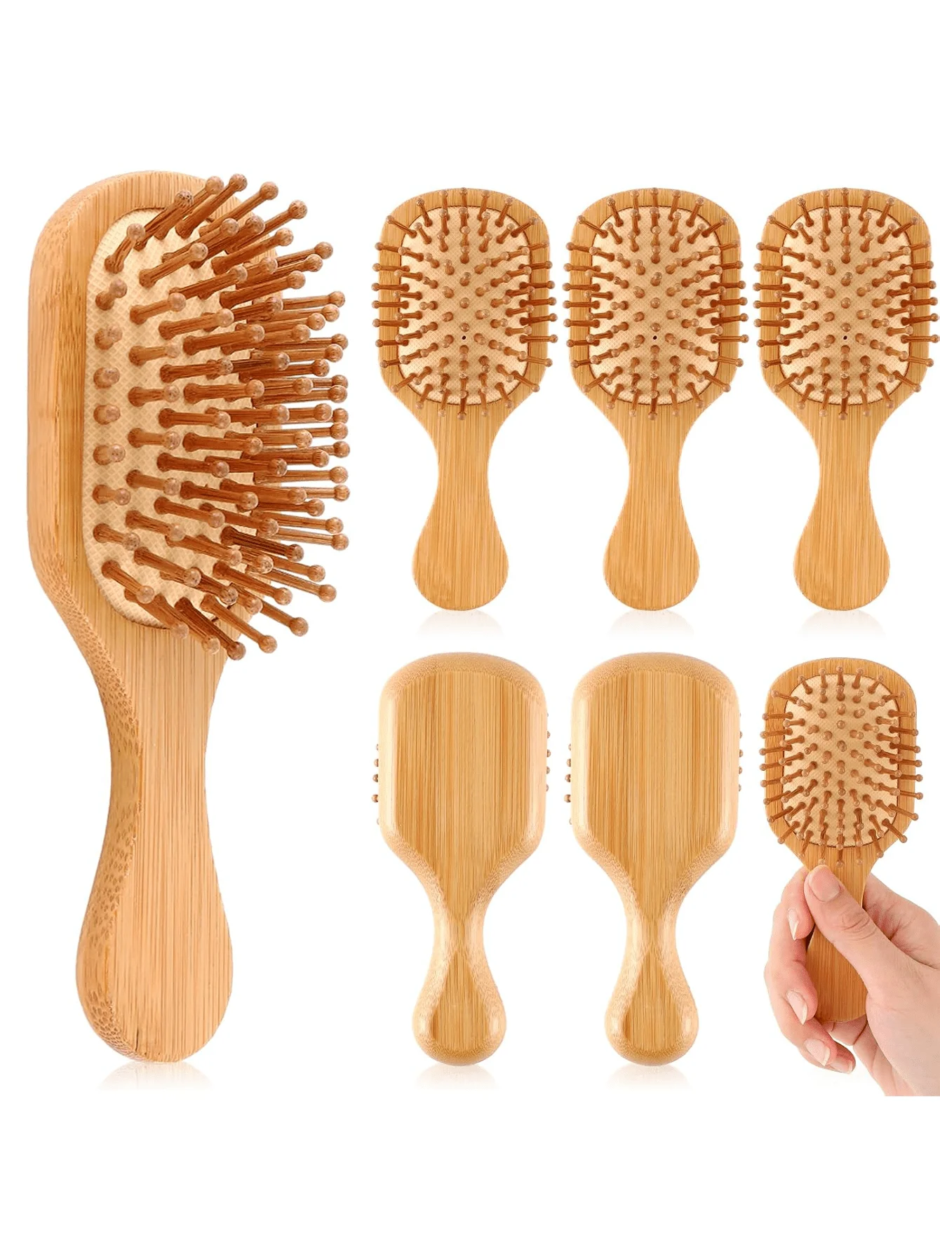 6 Pack Mini Bamboo Hair Brush Bulk Wooden Travel Small Hairbrush Scalp Massage Detangling Pocket Brush For Wedding Guest Gifts Bridal Shower Bridesmaid Proposal Favors