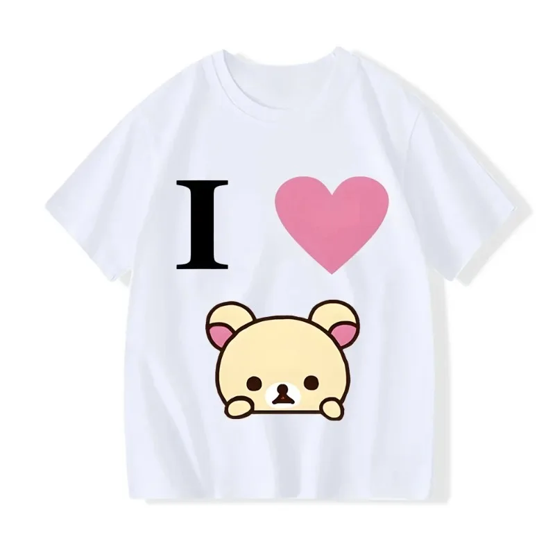 Short Sleeves Sports Fashion Streetwear Manga Tee-shirt Love Rilakkuma Painting T-shirt Girls Clothing Cartoo Aesthetic Clothes