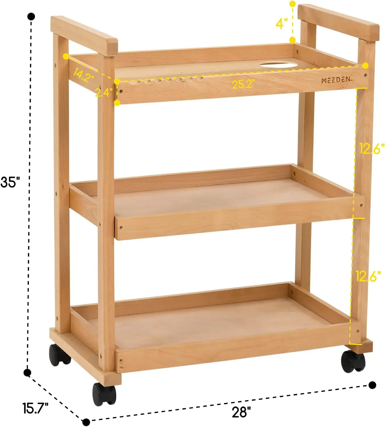 Art Cart Storage Organizer, 3-Tier Rolling Utility Studio Taboret with Caster Wheels, Multifunctional Storage Trolley Shelving U