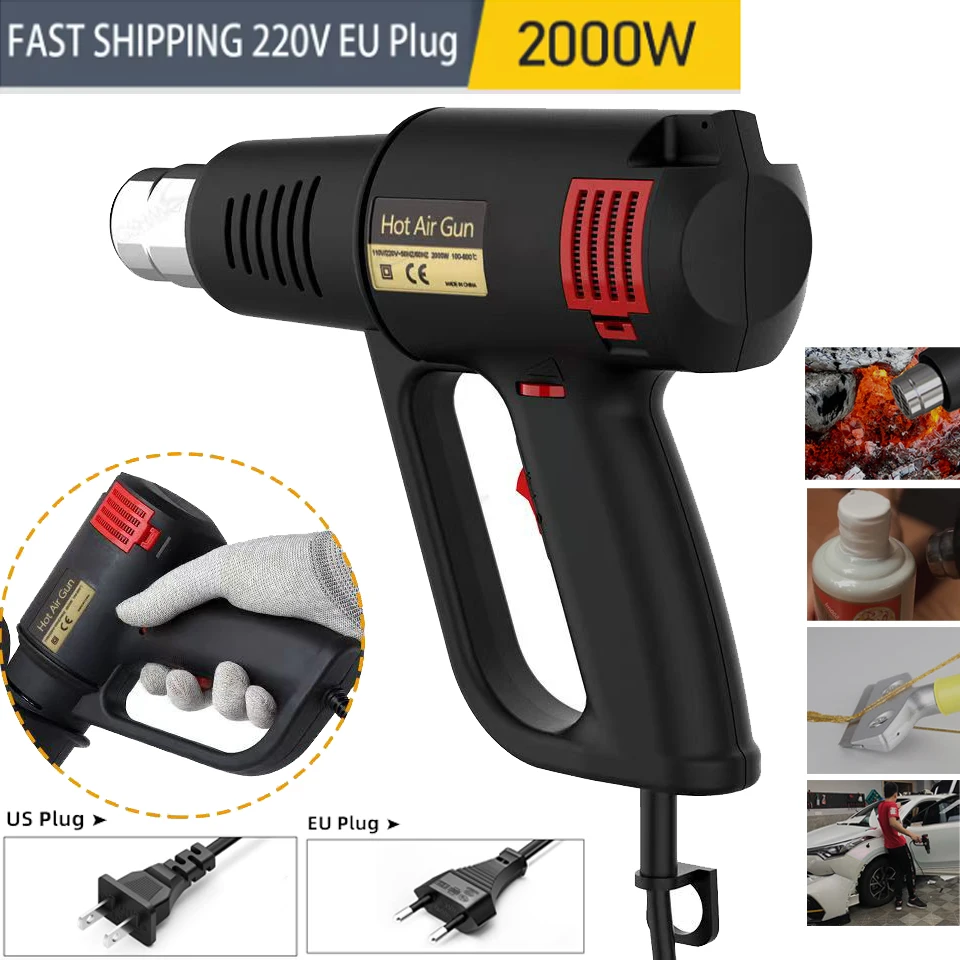 

New 2025 2000W Industrial Electric Hot Air Gun Car Film Heat Gun Air Dryer for Soldering Thermal Blower Shrink Wrapping