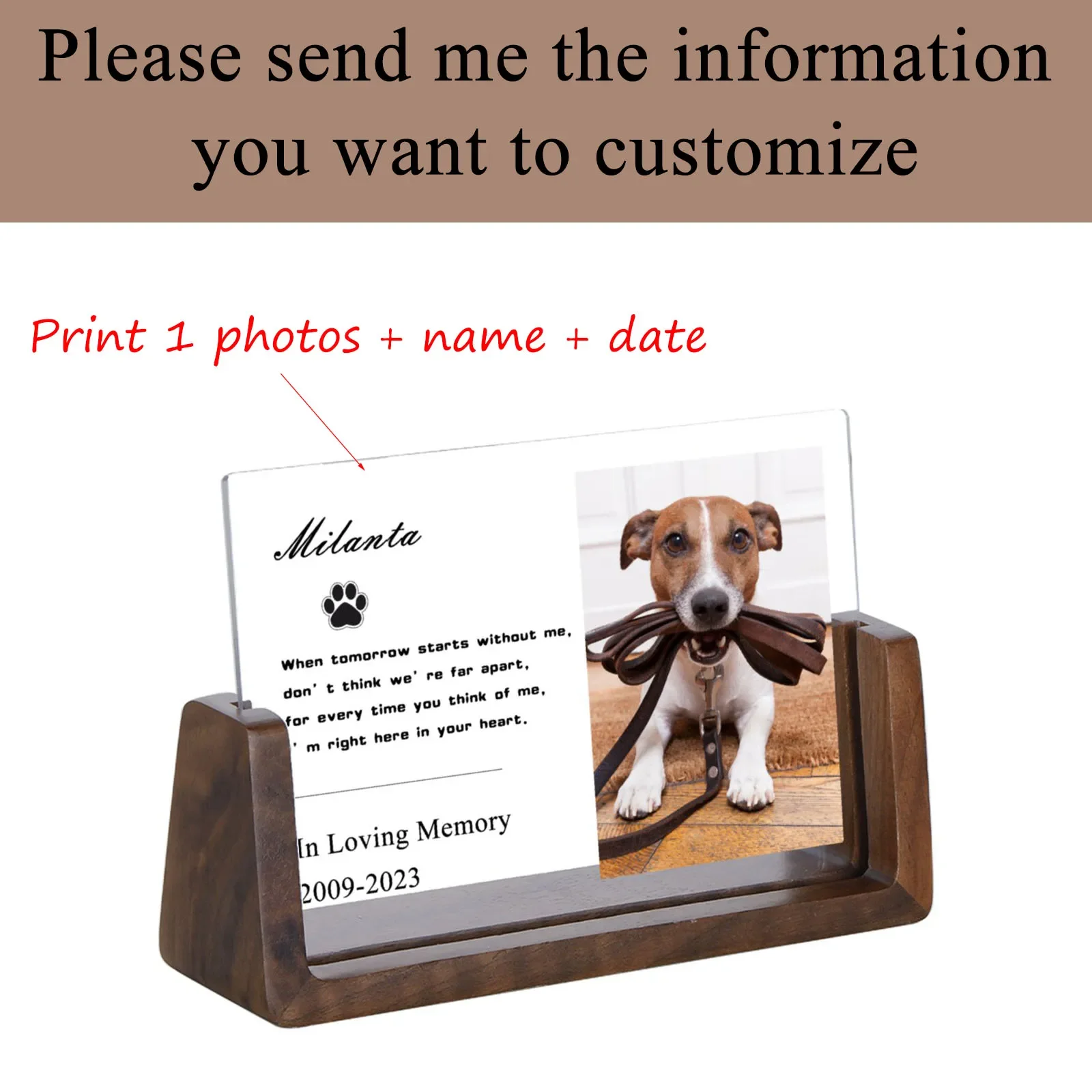 Custom Pet Memorial Photo Frame Dogs Loss Sympathy Gift for Dog Dad Cat Mom Personalized Desktop Picture Frames Pet Bereavement