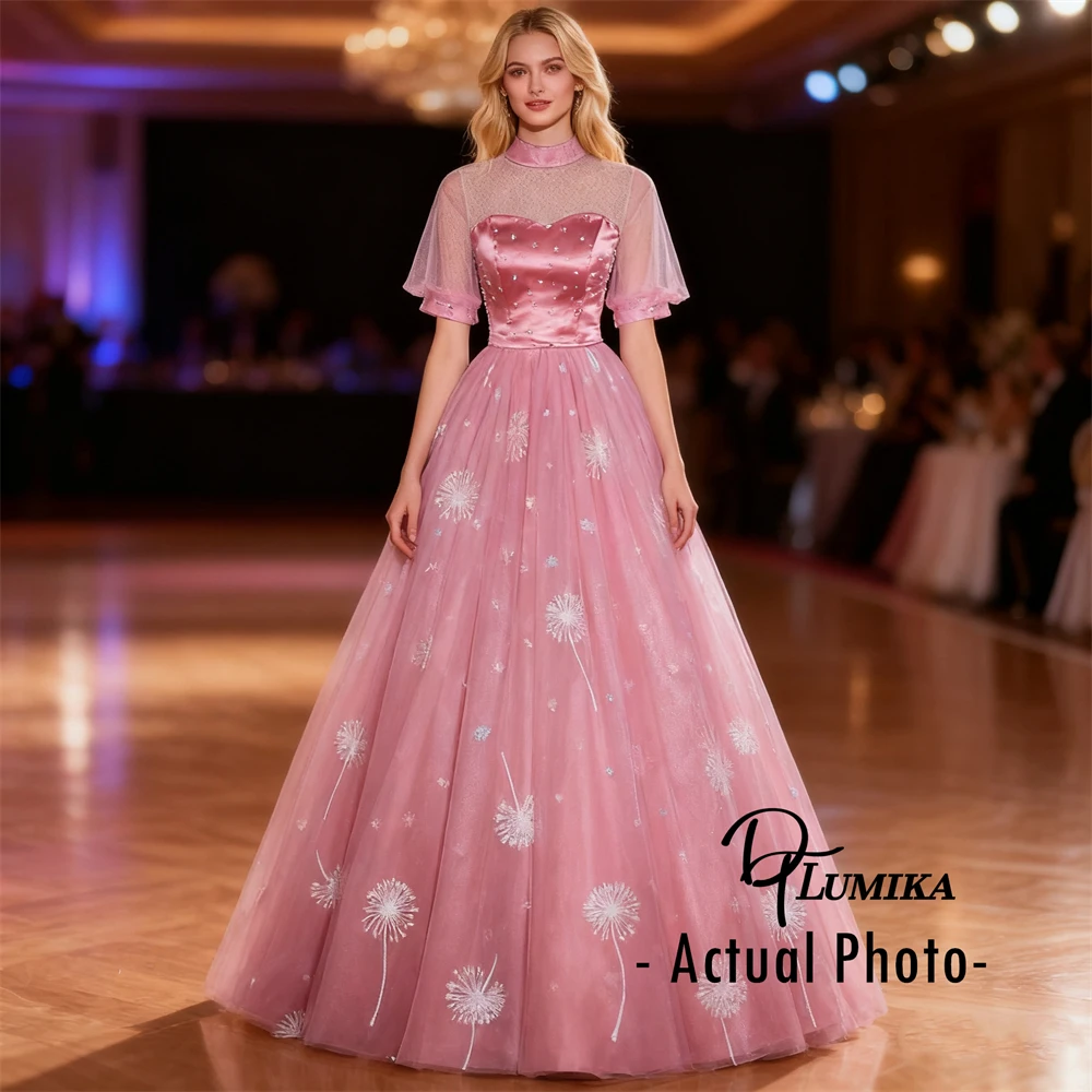 DTLumika – robe de soirée Maxi pour femmes, manches évasées, col rond, paillettes, Quinceanera, douce 16 robes, longue ligne A, robe de bal