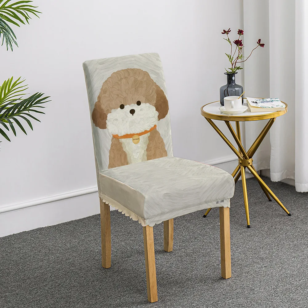 

Cute Dog Chair Covers Stretchable Fully Encased Thickened Universal for All Seasons Home Dining Seat Protector