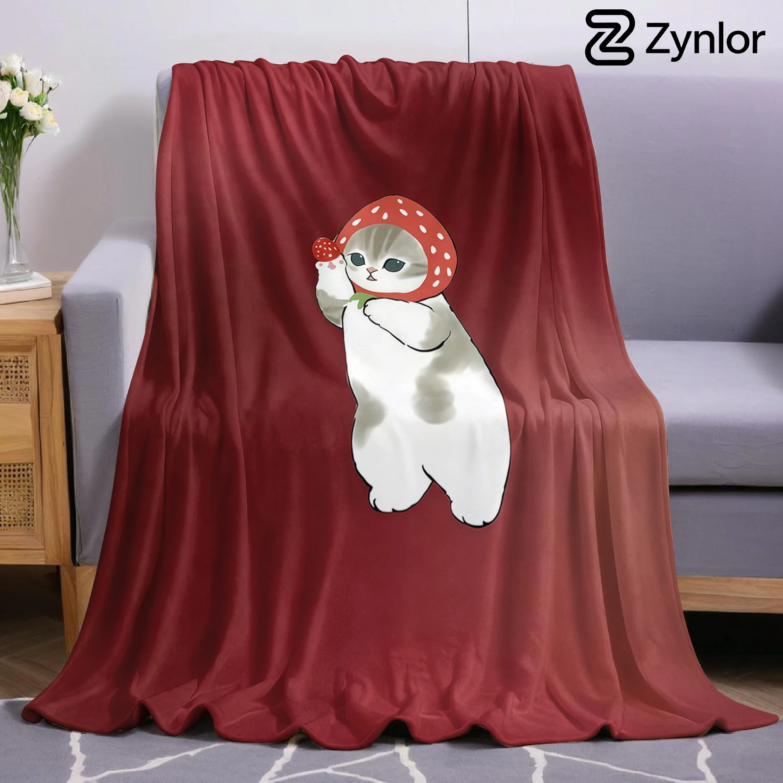 Strawberry Cat Halloween Flannel Fleece Blanket Fluffy Warm Cozy Throw for Sofa Bedroom Home Holiday Decoration Gift