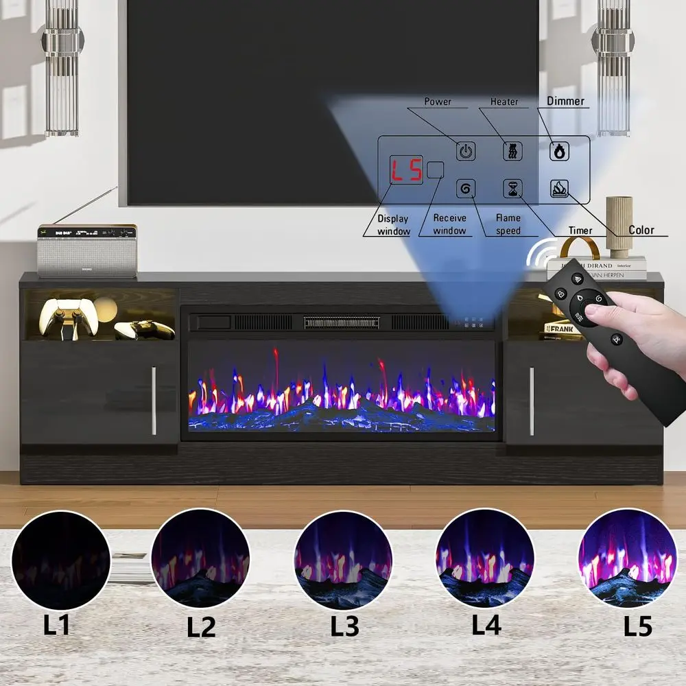 36 to 80 TV Stand with 70 LED Light Entertainment Center, Remote Control, Media Storage Cabinet for Living Room, Black view 4