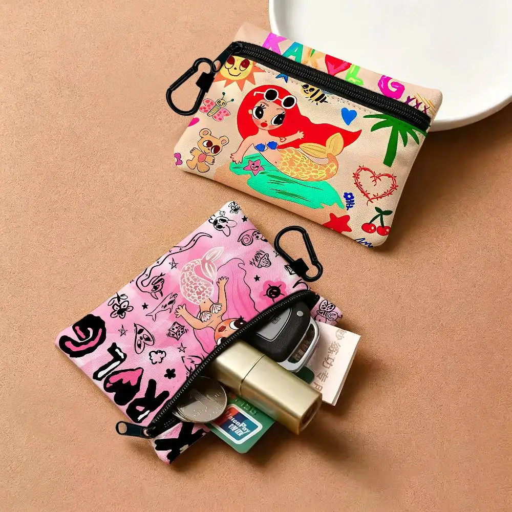Singer K-Karol G Anime Mini Hanging Oxford Cloth Coin Bag Durable Zipper Key Card Pouch With Carabiner