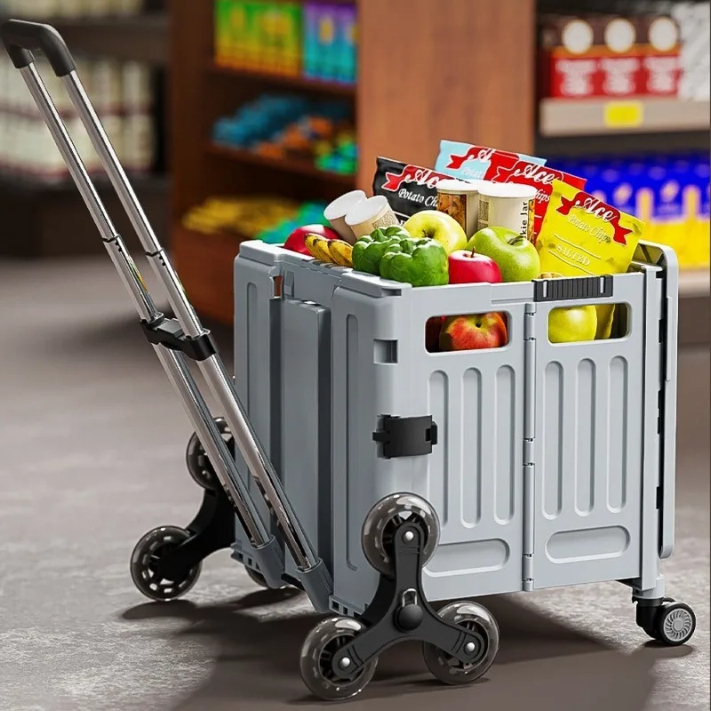 

Folding Garden Cart Collapsible Utility Wagon Shopping Trolley Heavy Duty Rolling Cart Portable Grocery Camping Market Vendor
