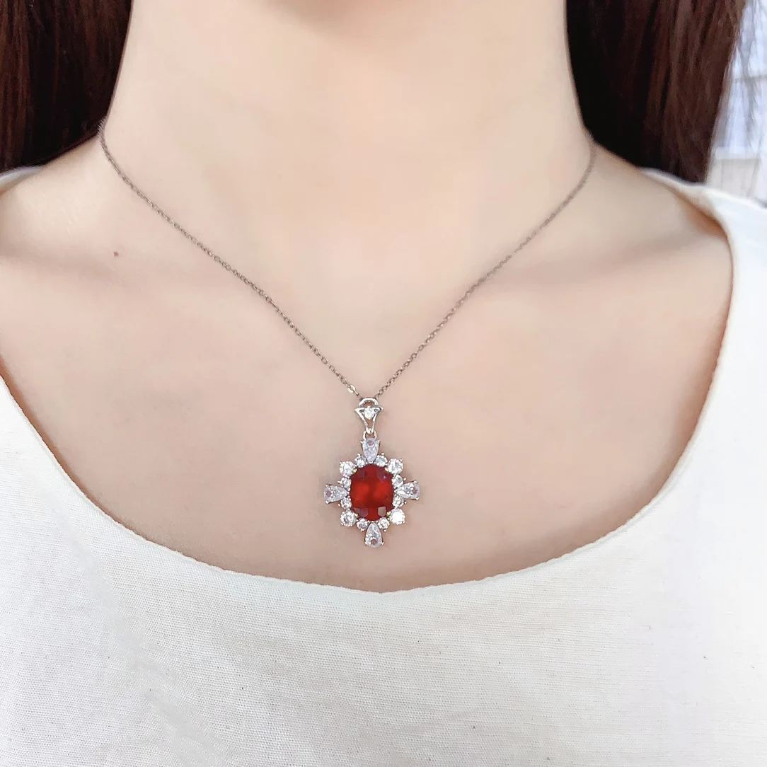 SHILOVEM 925 sterling silver Natural  Fenda garnet pendants fine Jewelry women wedding wholesale new 8*10mm lz081055agfd