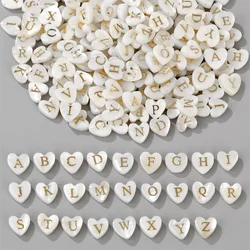 Natural Heart Shape Letter Bead Mother Of Pearl Alphabet Shells Beads For Jewelry Making Necklace Bracelet DIY Accessories