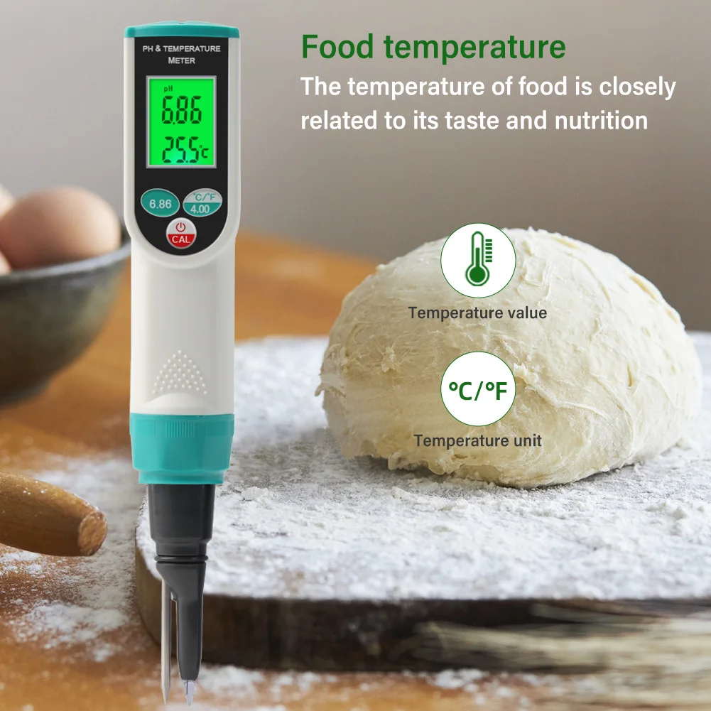 Digital Food ph Meter Waterproof PH/Temperature Acidity Meter with Backlit LCD Display for  Meat Cheese Dough