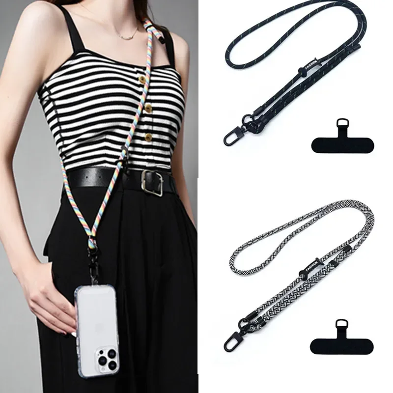 7mm 150cm Length Adjustable Phone Lanyard Outdoor Universal Case Crossbody Card Neck Cord Clip Hang Anti-lost Wrist Strap Charm