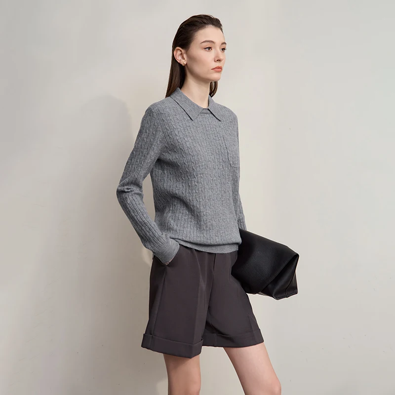 AMI Women's Sweater 2025 Autumn New Retro Solid Color Elegant Sweaters Ladies Versatile Long Sleeves Tops For Woman 12543205