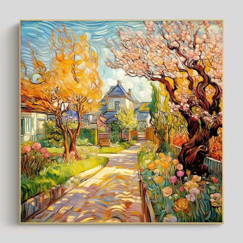 Framed Wall Painting Original HD Print On Density Board Van Gogh Style Art Impressionist Landscape Painting American Room Decor