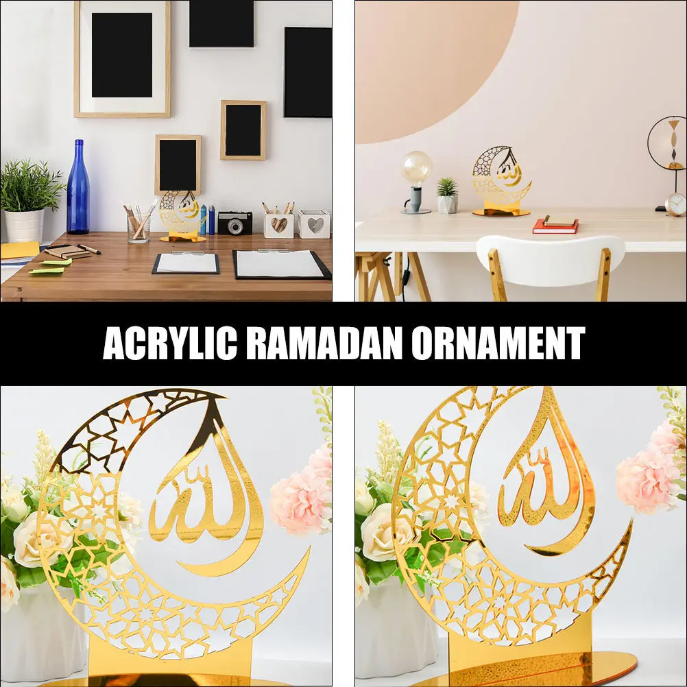 

Acrylic Moon Decor Ramadan Ornament Creative Festival Tabletop Decoration for Home Office Muslim Holiday Scene Adornment
