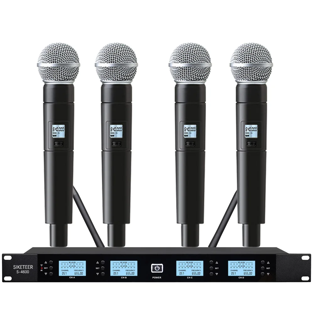 Wireless Microphone System Professional 4-Channel UHF Gooseneck Mic Set for Stage Performances Houses of Worship Meeting Rooms