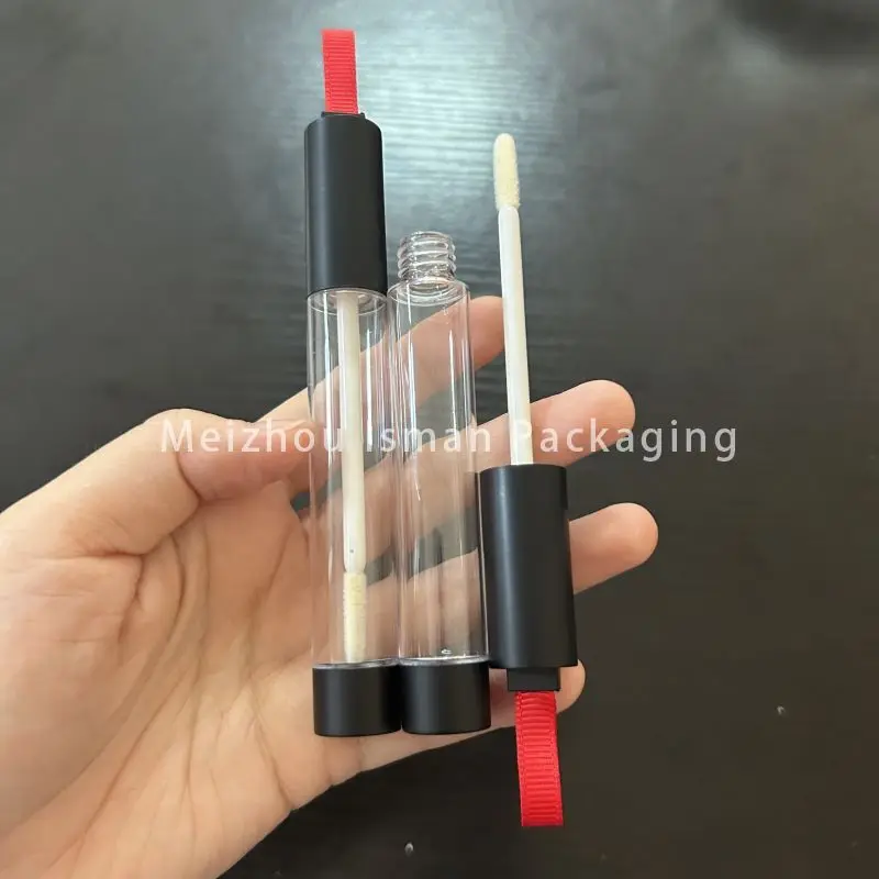 Envases vacíos únicos para brillo de labios, envases de tubo con varitas de cepillo, 50 piezas, color negro y rojo, 13ml