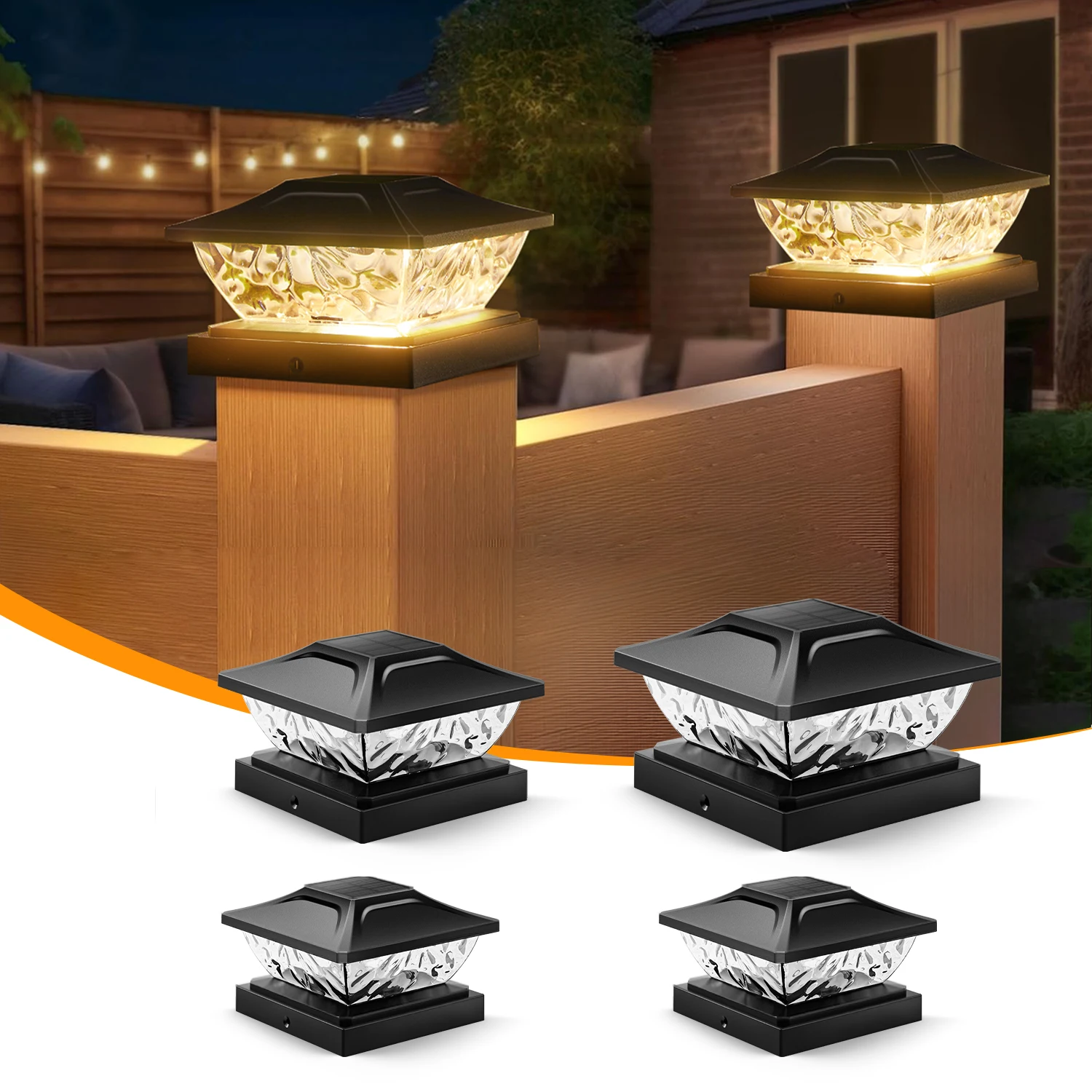 

4/8 Pack 2 Mode Bright Solar Post Lights, Solar Powered Deck Lights for 4x4 4.5x4.5 5x5 Posts in Garden Decor, Black/White