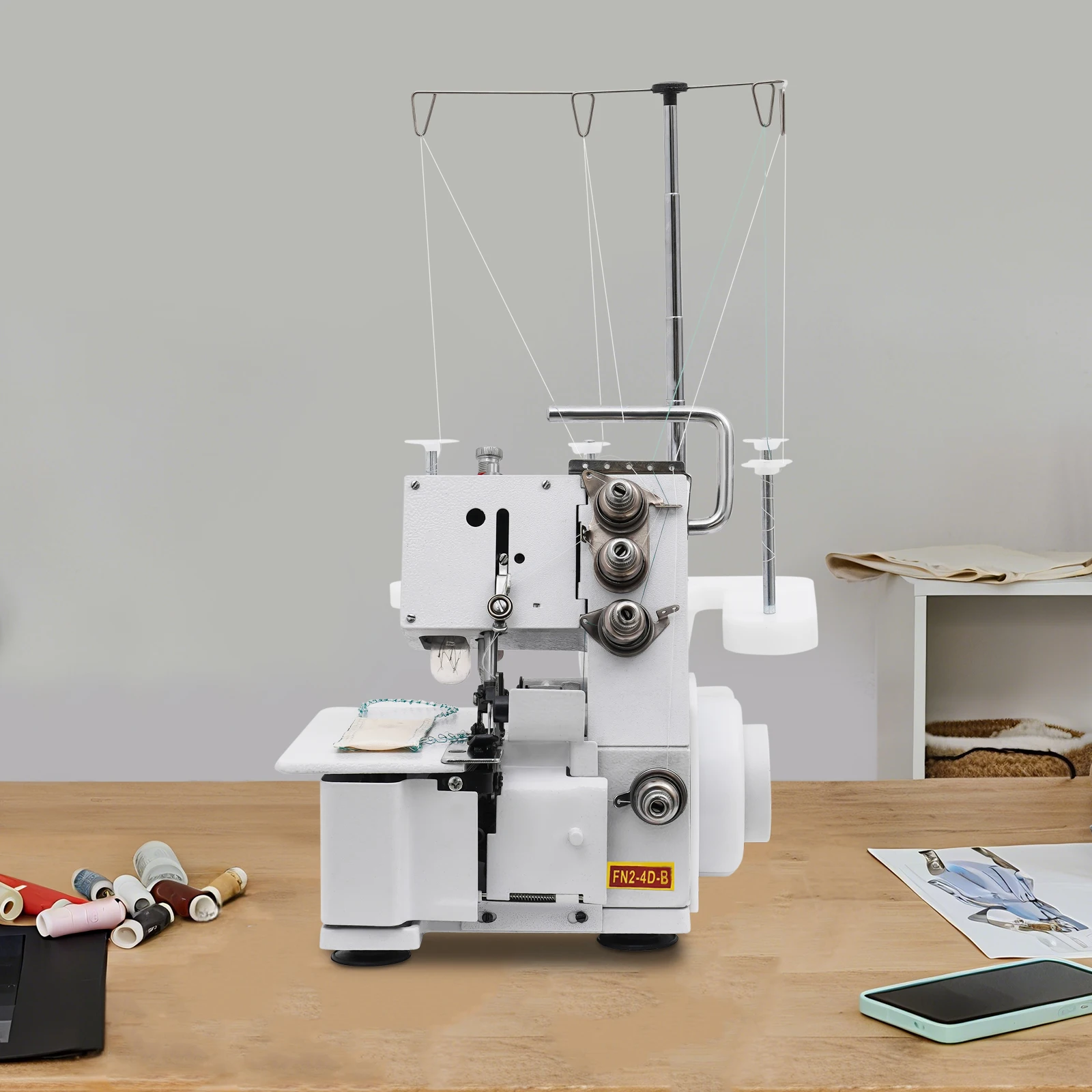 

110V 4-Thread Overlock Machine 1200 Stitches/min Electric Sewing Machine with LED Light Anti-slip Mats for Home Industrial