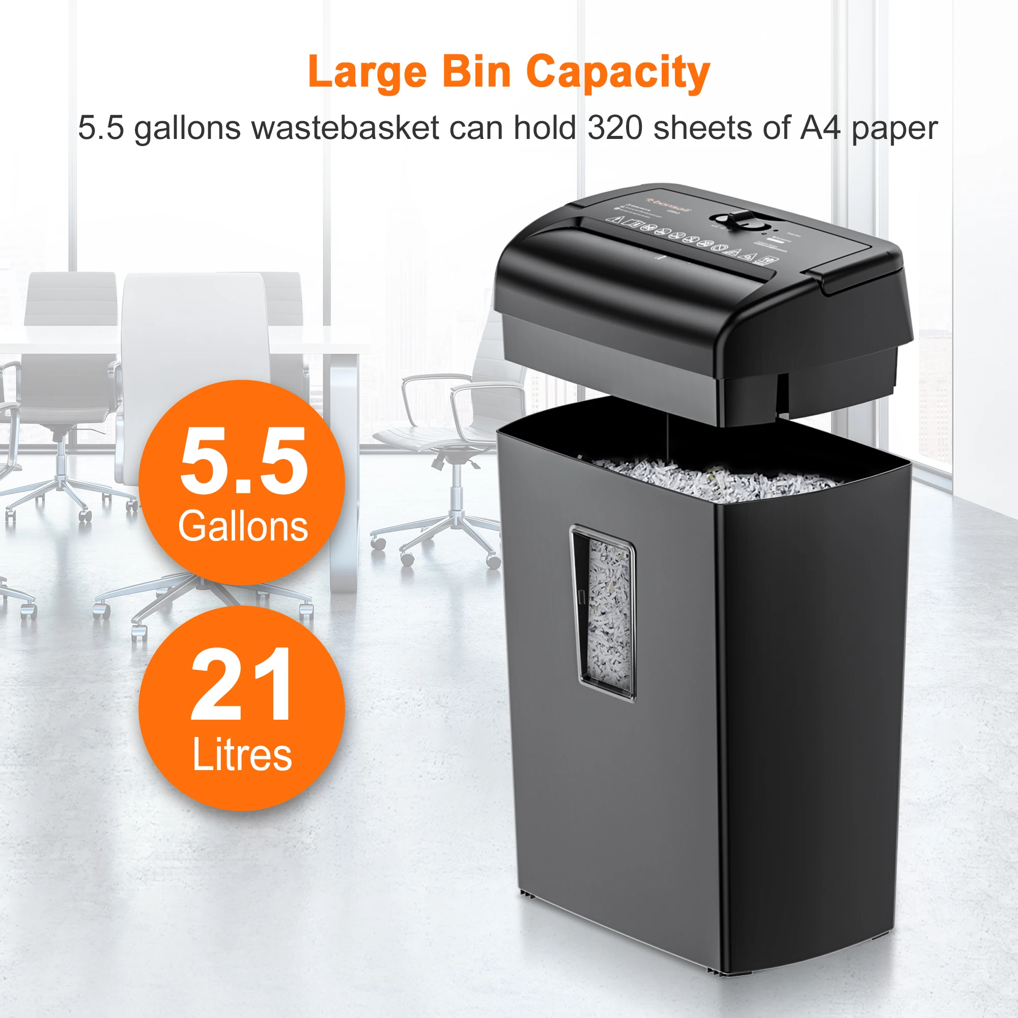 Bonsaii 10-Sheet P-3 Cross-Cut Shredder with 5.5-Gallon Basket, Shreds Paper/Staples/Credit Cards/Clips 