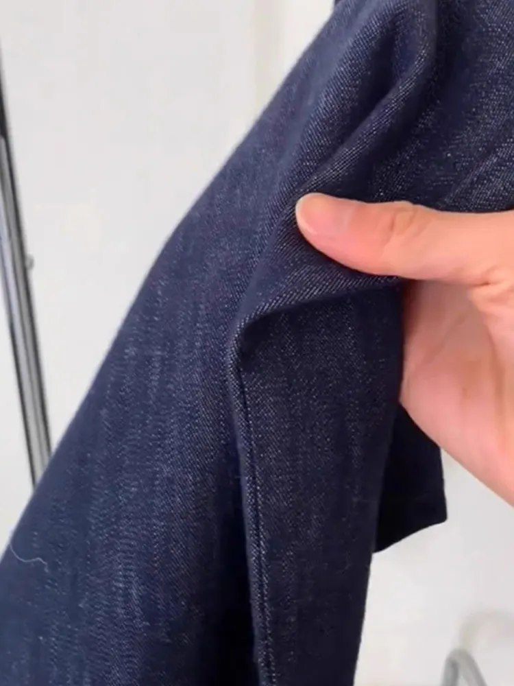 Pantalones de pierna ancha versátiles, pantalones largos informales de cintura alta para ir al trabajo, pantalones vaqueros azules holgados drapeados con cintura elástica