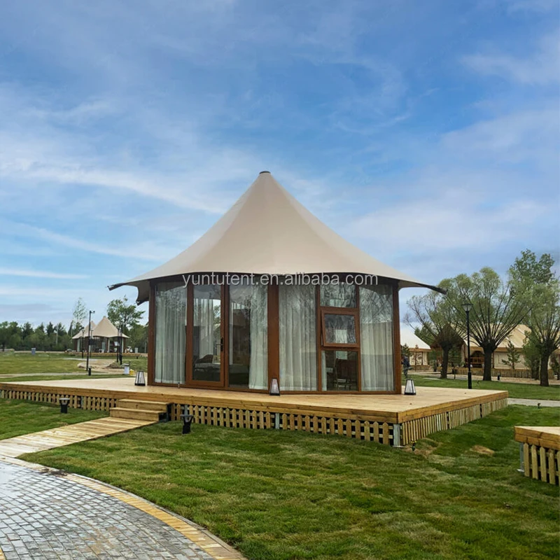 Outdoor  Glass Hotel Glamping Safari Tent With Bathroom For Eco Resort Tented Lodge