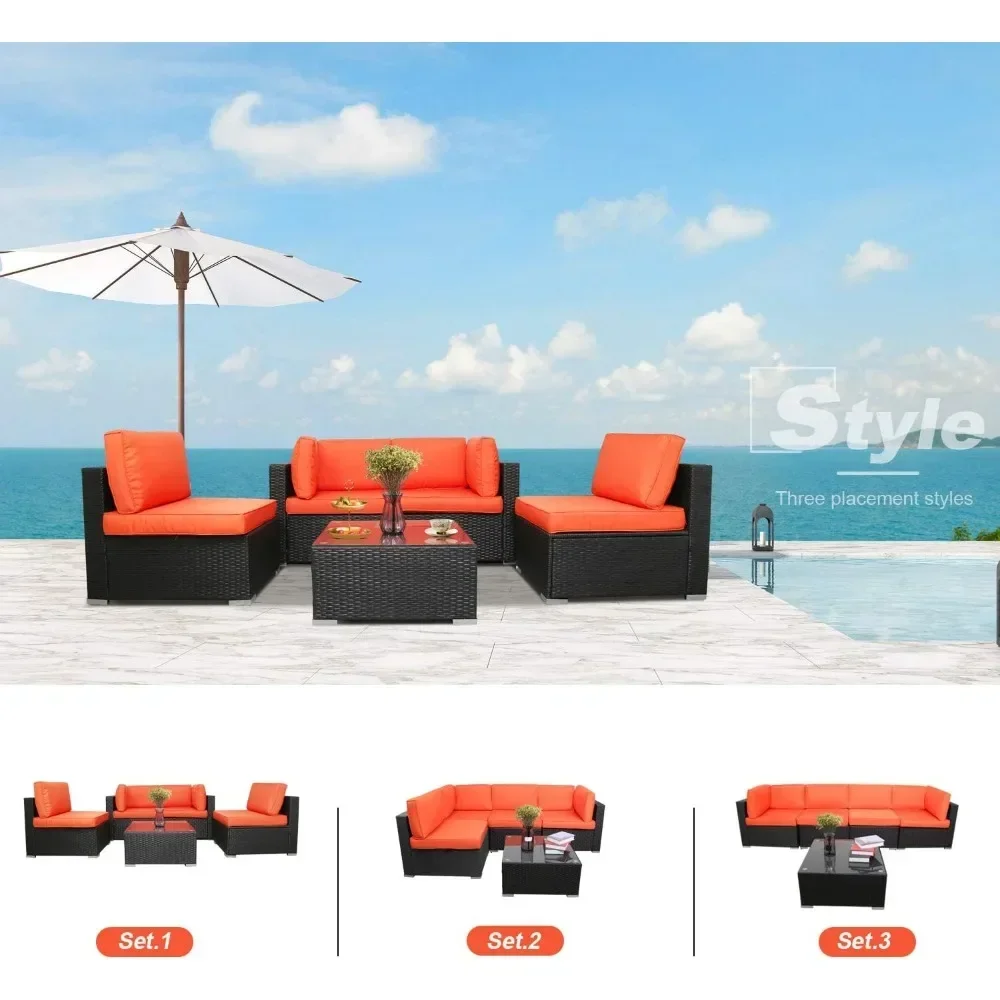 5PCs Patio PE Rattan Sectional Sofa, Outdoor Wicker Furniture Sets with Washable Couch Cushions & Coffee Table