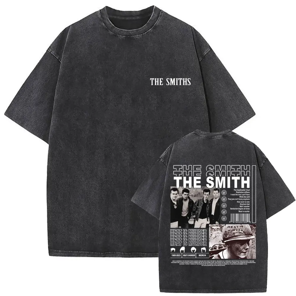 فرقة الروك البريطانية The Smiths The Queen Is Dead مضحك القط ريترو غسلها تي شيرت بديل 1980's إيندي موريسي تي شيرت للجنسين