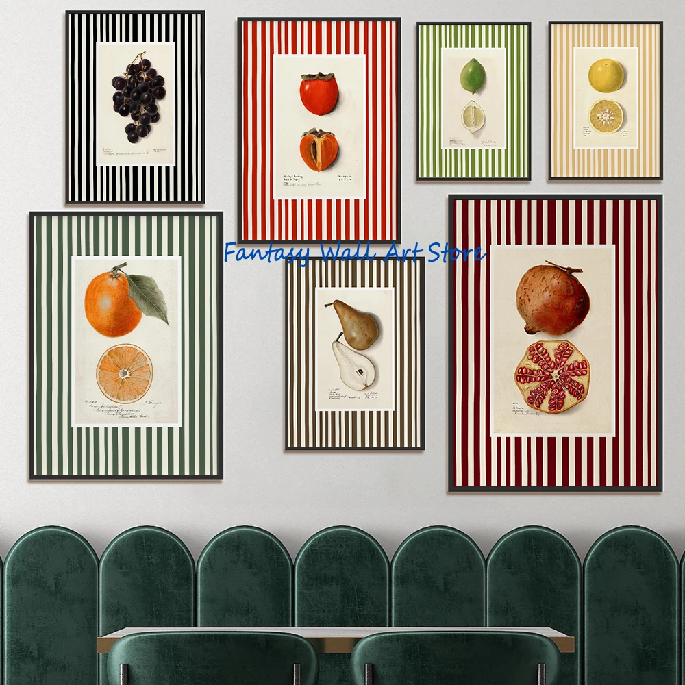 Vintage Orange Fruit Poster Farmhouse Kitchen Decor Painting Lemon Peach Pear Apple Mid Century Modern Aesthetic Canvas Prints