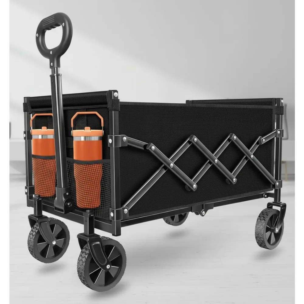 

Foldable Collapsible Wagon Cart with All-Terrain Wheels - Portable Beach Camping Grocery Cart for Outdoor Family Activities