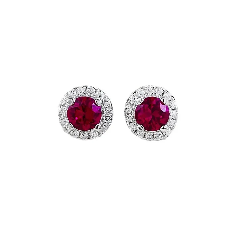 S925 Silver Ear Studs 4.0mm Round Pigeon Blood Red Zircon Personalized Versatile Ear Studs Boutique Jewelry for Women