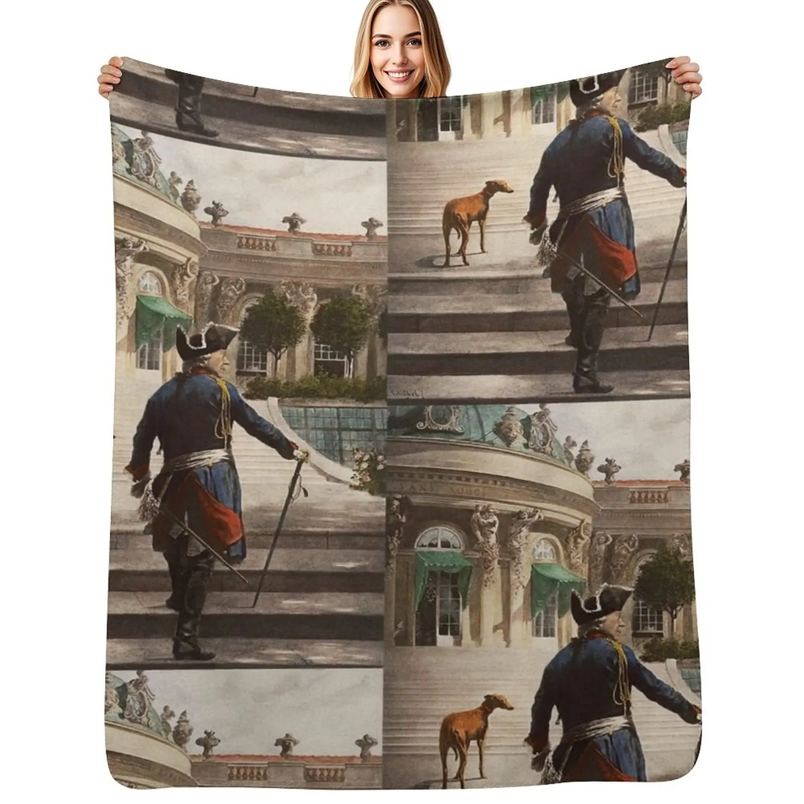 Fredericus Rex with his Italian greyhound at Sansoucci Throw Blanket Thins Hair Decorative Sofa Designers Blankets