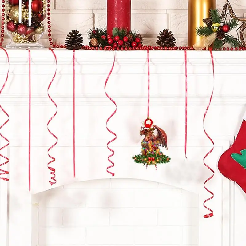 Christmas Tree Pendant 2D Acrylic Dragon Statue Christmas Decor Reusable Gothic Festive Decor with Ropes Flexible Car Pendant