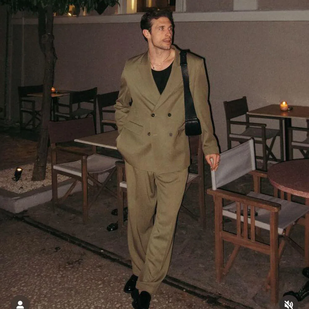 

Повседневные мужские костюмы высокого качества, двубортный комплект из 2 предметов, куртка, брюки, деловая мужская одежда с остроконечными лацканами, 2025 г.