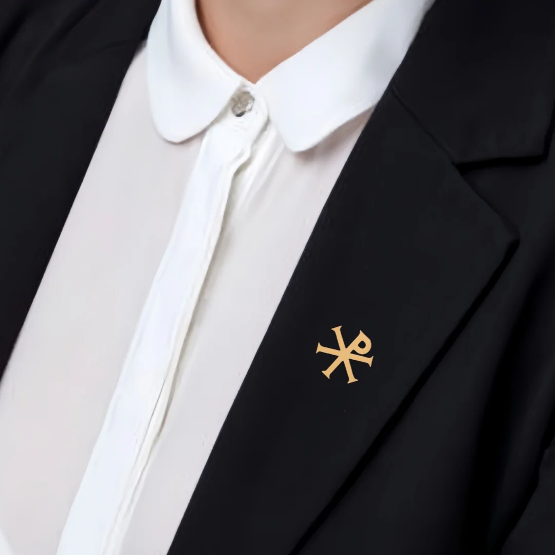 Stainless Steel Chi Rho Cross Brooch Pins Christogram Alpha Omega Greek Symbol Religious Jesus Christian Jewelry