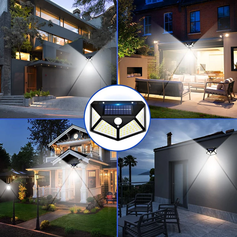 Luces solares LED impermeables para exteriores, lámpara con Sensor de cuerpo humano, inalámbrica, para decoración de jardín, 100