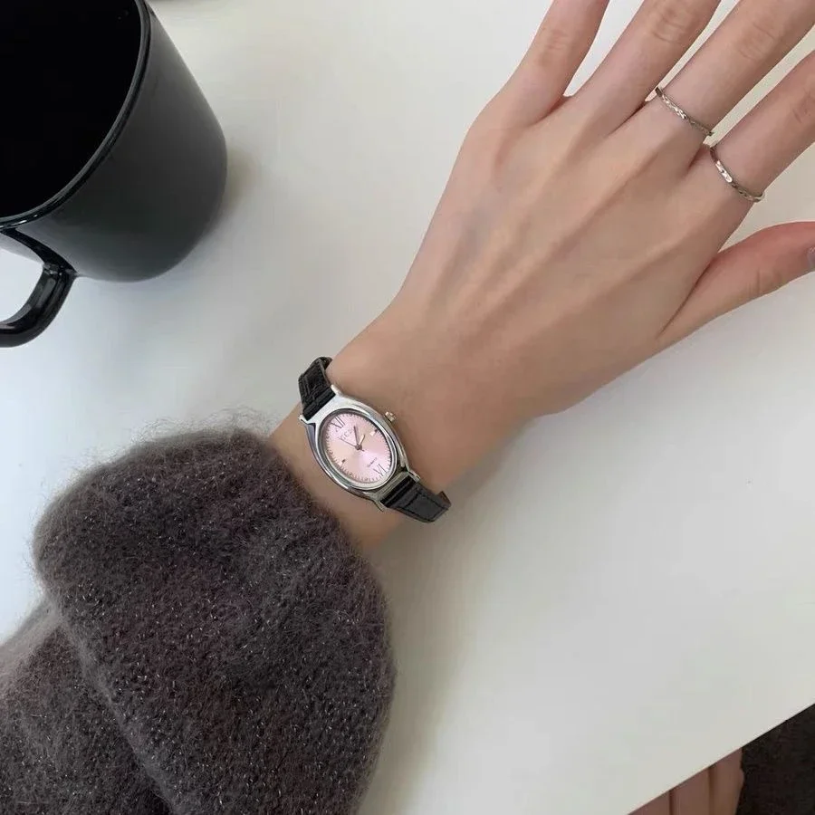 Women Quartz Watch Luxury Oval Tonneau Shaped Clock Vintage Black Brown Leather Strap Fashion Orologio Reloj Ladies Wristwatch